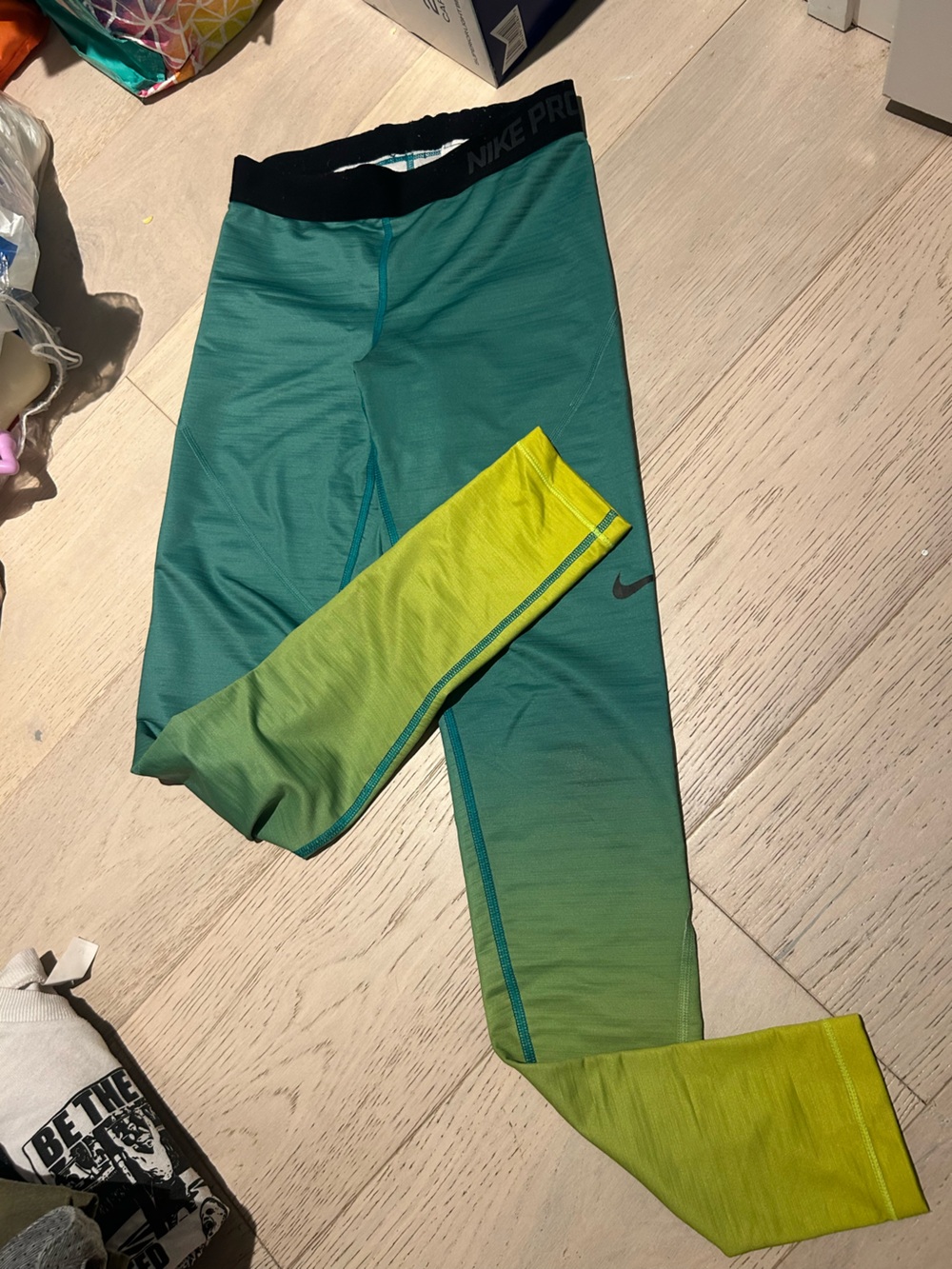 Nike Pro Teal to Lime Running Tights